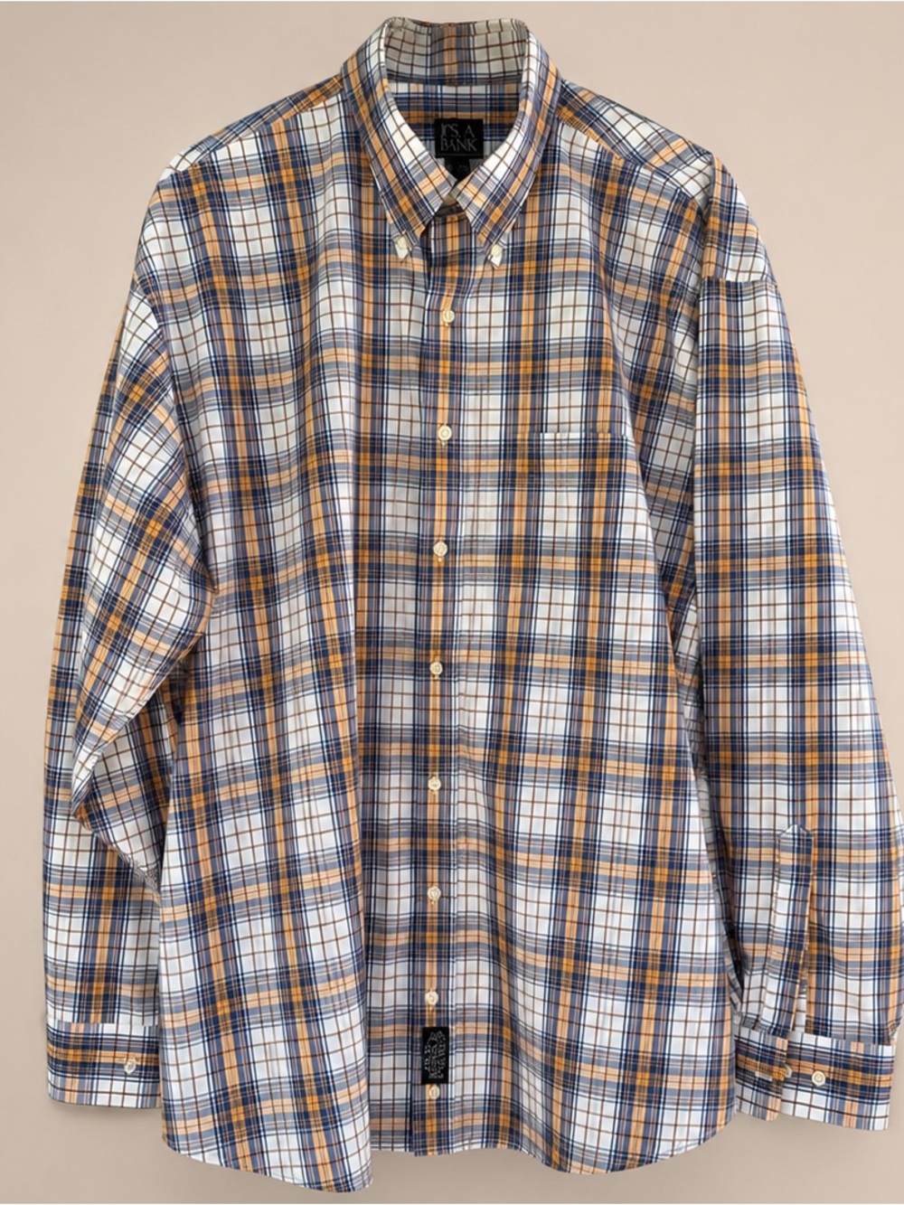 Jos. A. Bank Men’s Blue and Yellow Plaid Button-Down Shirt